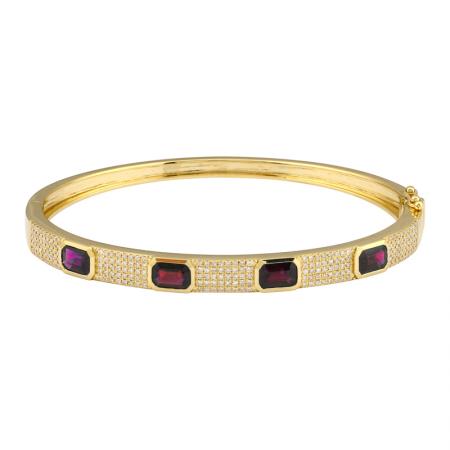 Emerald Shape Ruby Diamond Bangle