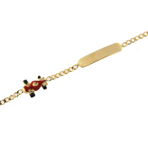 Italian Red Enamel Racing Car ID Baby Bracelet - 18K Solid Gold