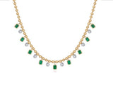 Emerald Bezel & Dangling Diamond Ball Chain Necklace