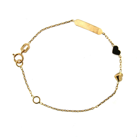 Flat and Puffy Hearts ID Baby Bracelet - 18K Solid Gold