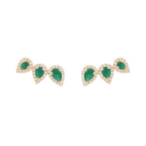 Triple Emerald Pear Crawlers with Diamonds