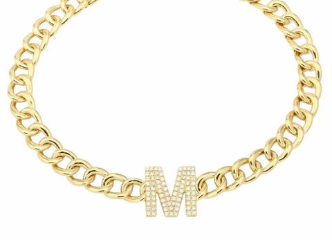 Diamond Pave Initial or Charm Cuban Chain Bracelet